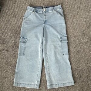 Mac And Me Wide Leg Cargo Jeans - Women's 14 - Stretch High Waist Light Wash Y2K